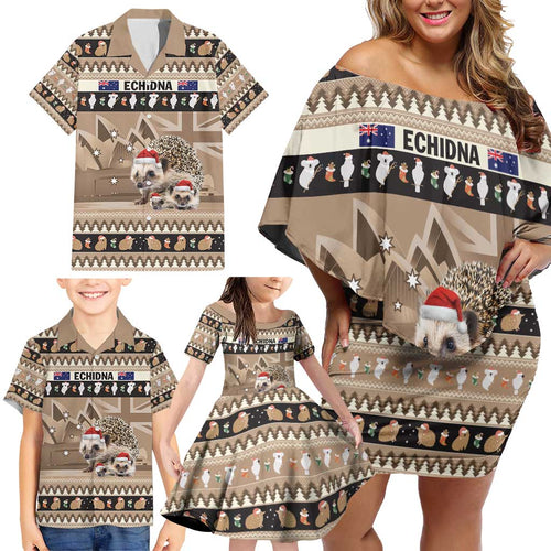 Aussie Echidna Family Matching Off Shoulder Short Dress and Hawaiian Shirt Merry Christmas