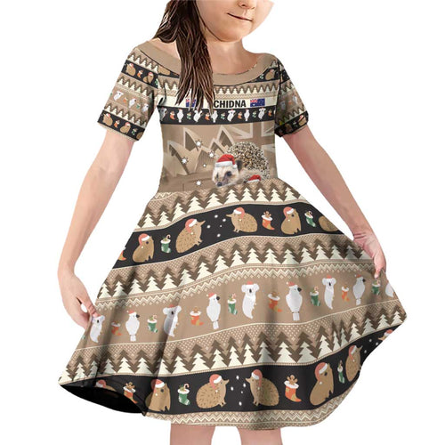 Aussie Echidna Family Matching Off Shoulder Short Dress and Hawaiian Shirt Merry Christmas