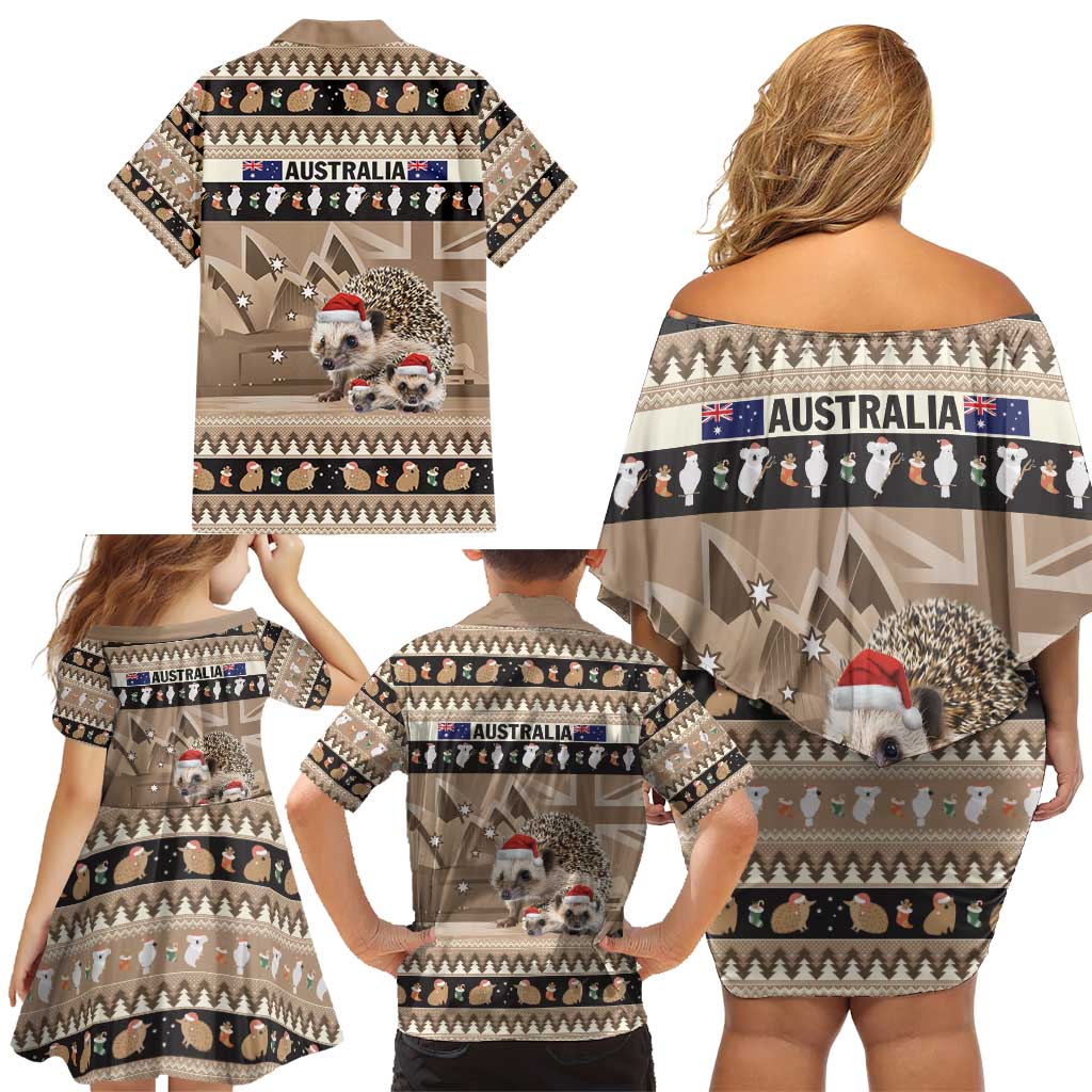 Aussie Echidna Family Matching Off Shoulder Short Dress and Hawaiian Shirt Merry Christmas