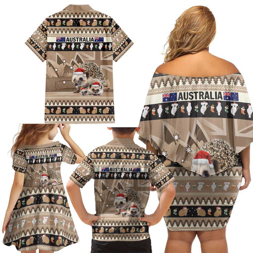 Aussie Echidna Family Matching Off Shoulder Short Dress and Hawaiian Shirt Merry Christmas