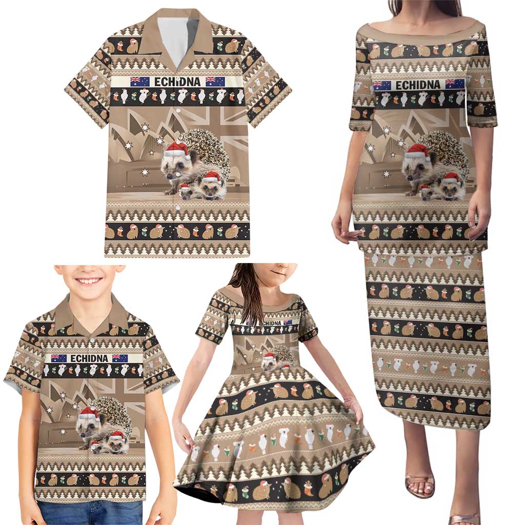 Aussie Echidna Family Matching Puletasi and Hawaiian Shirt Merry Christmas
