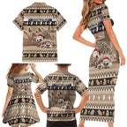 Aussie Echidna Family Matching Short Sleeve Bodycon Dress and Hawaiian Shirt Merry Christmas