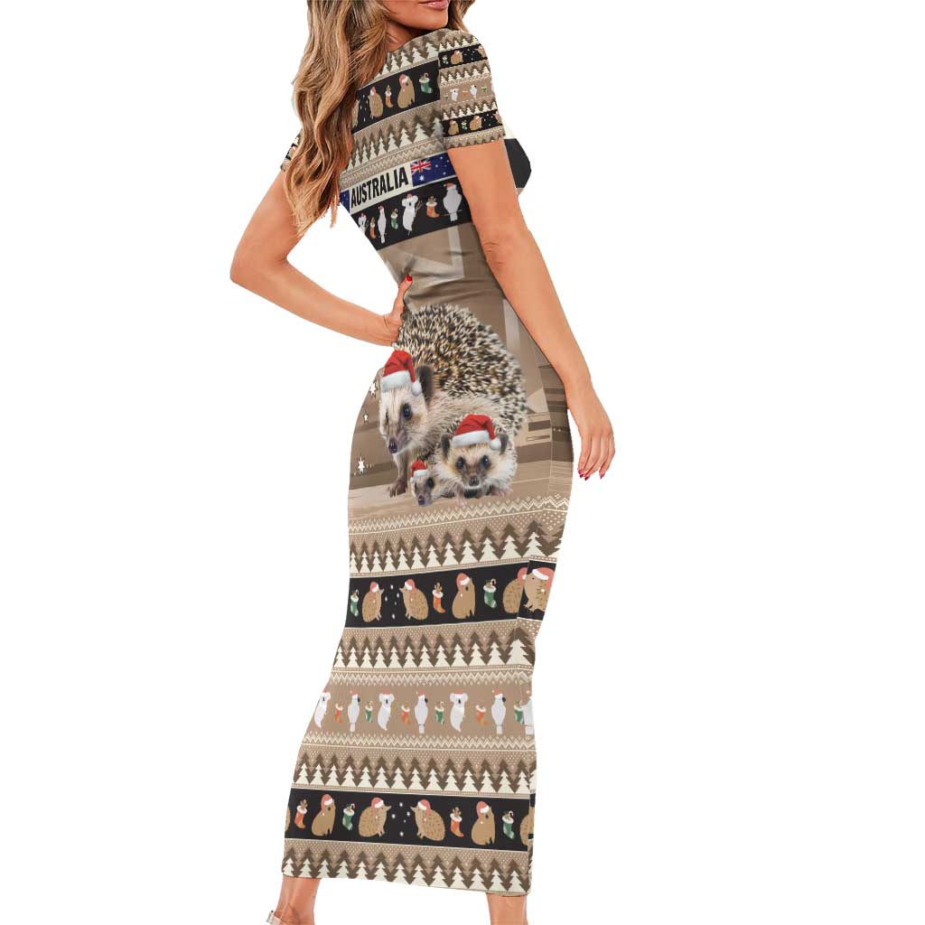 Aussie Echidna Family Matching Short Sleeve Bodycon Dress and Hawaiian Shirt Merry Christmas