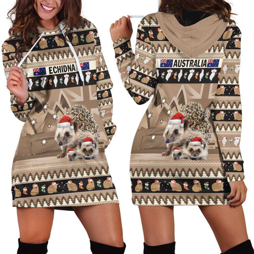 Aussie Echidna Hoodie Dress Merry Christmas