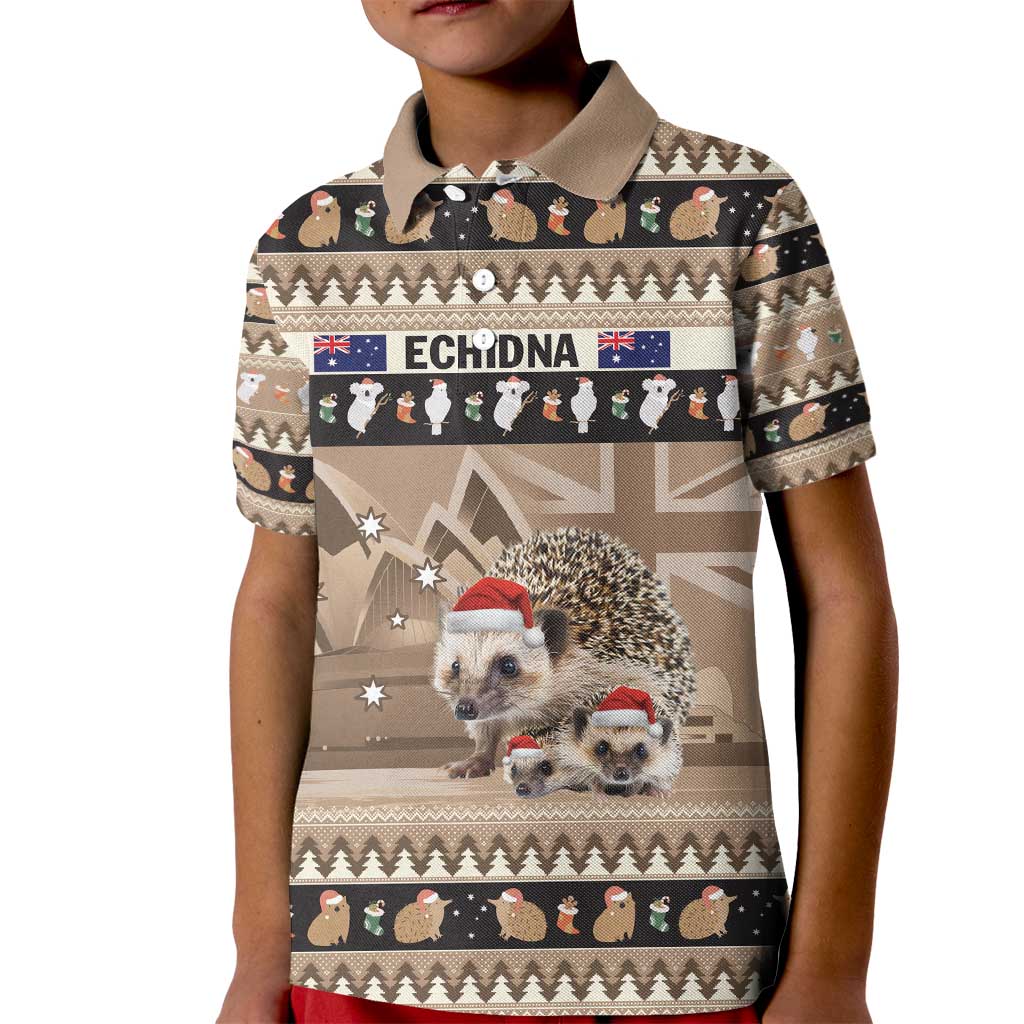 Aussie Echidna Kid Polo Shirt Merry Christmas