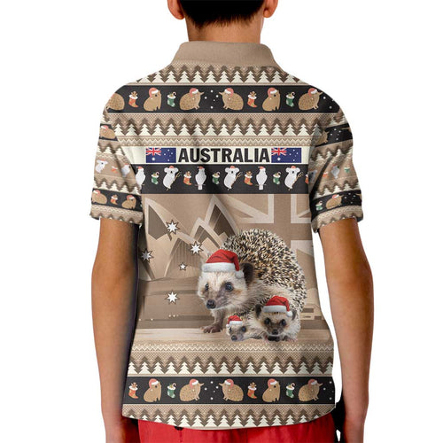Aussie Echidna Kid Polo Shirt Merry Christmas