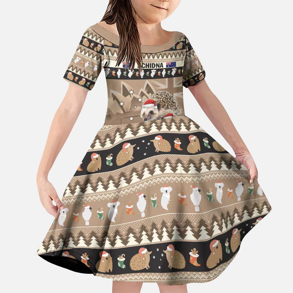 Aussie Echidna Kid Short Sleeve Dress Merry Christmas
