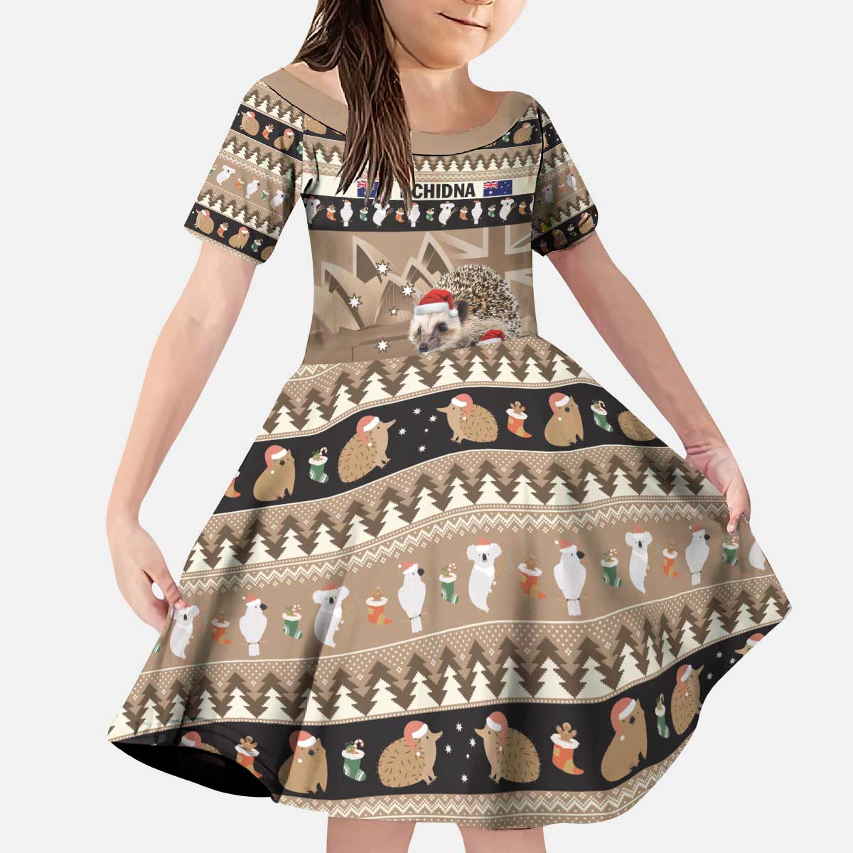 Aussie Echidna Kid Short Sleeve Dress Merry Christmas
