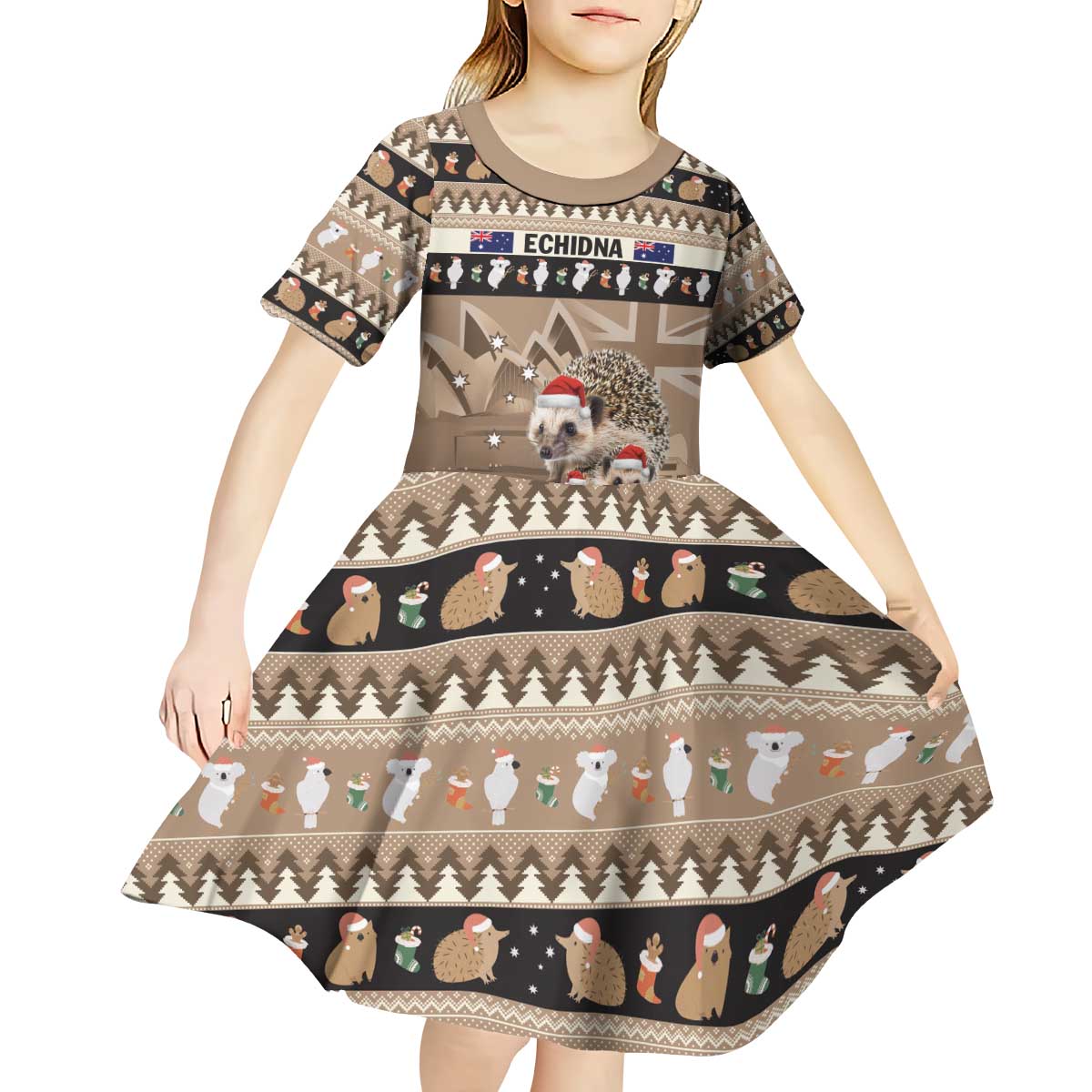 Aussie Echidna Kid Short Sleeve Dress Merry Christmas