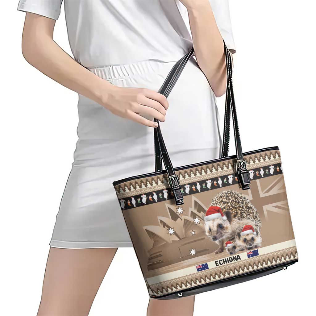 Aussie Echidna Leather Tote Bag Merry Christmas