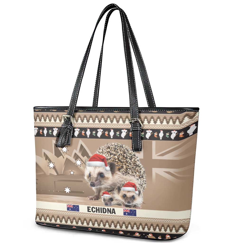 Aussie Echidna Leather Tote Bag Merry Christmas
