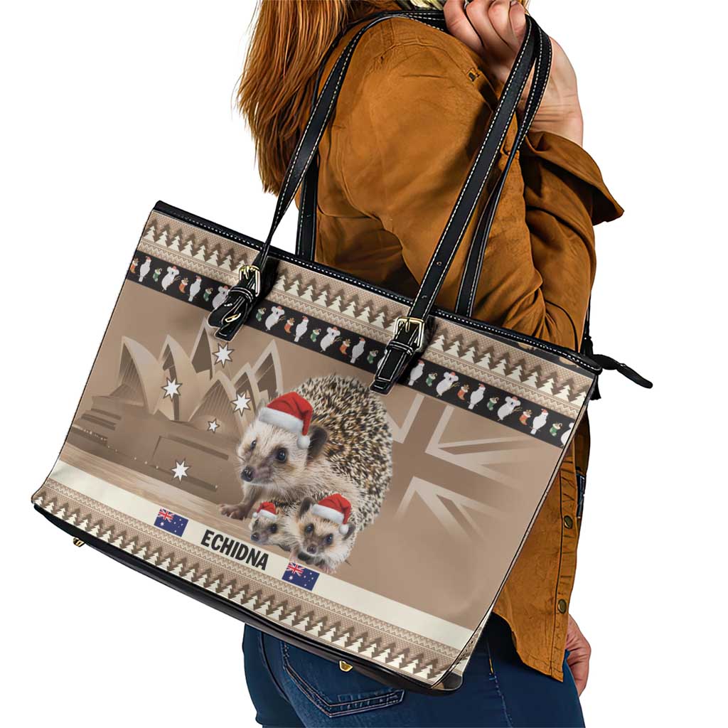 Aussie Echidna Leather Tote Bag Merry Christmas