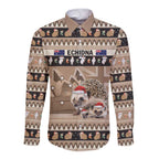 Aussie Echidna Long Sleeve Button Shirt Merry Christmas