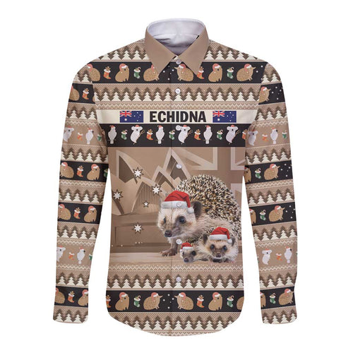 Aussie Echidna Long Sleeve Button Shirt Merry Christmas