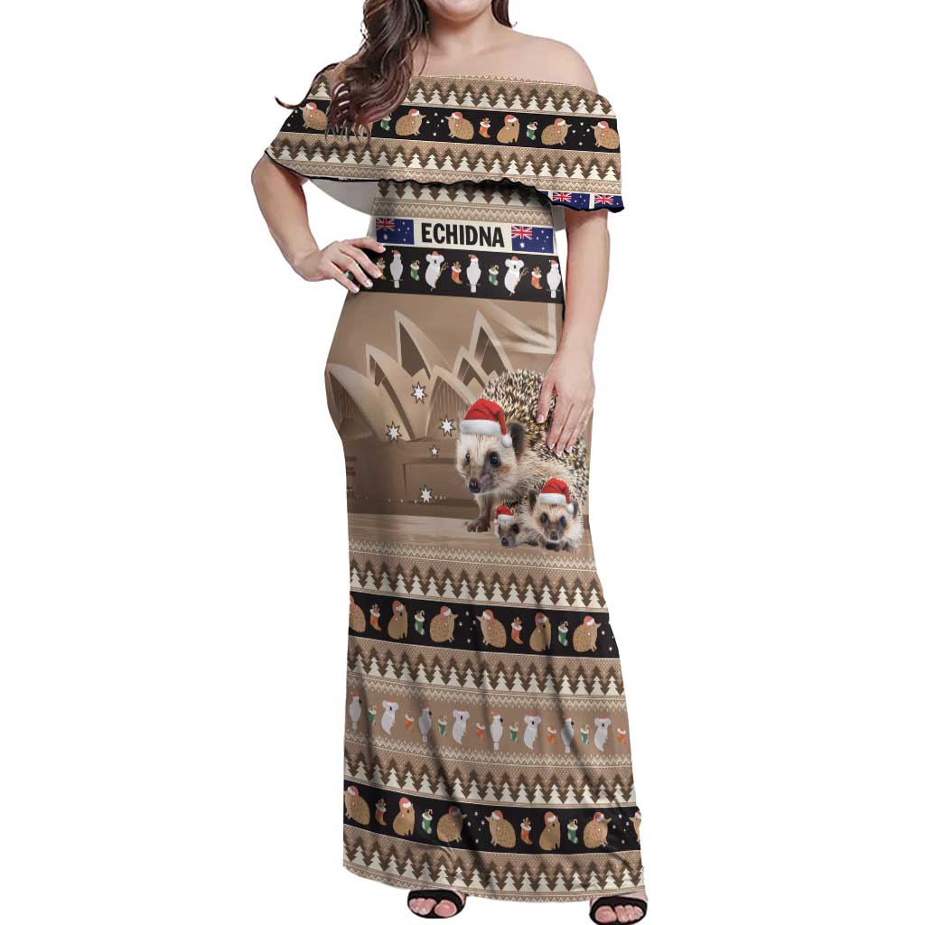 Aussie Echidna Off Shoulder Maxi Dress Merry Christmas