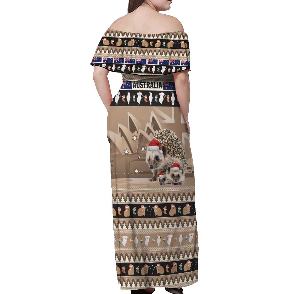 Aussie Echidna Off Shoulder Maxi Dress Merry Christmas