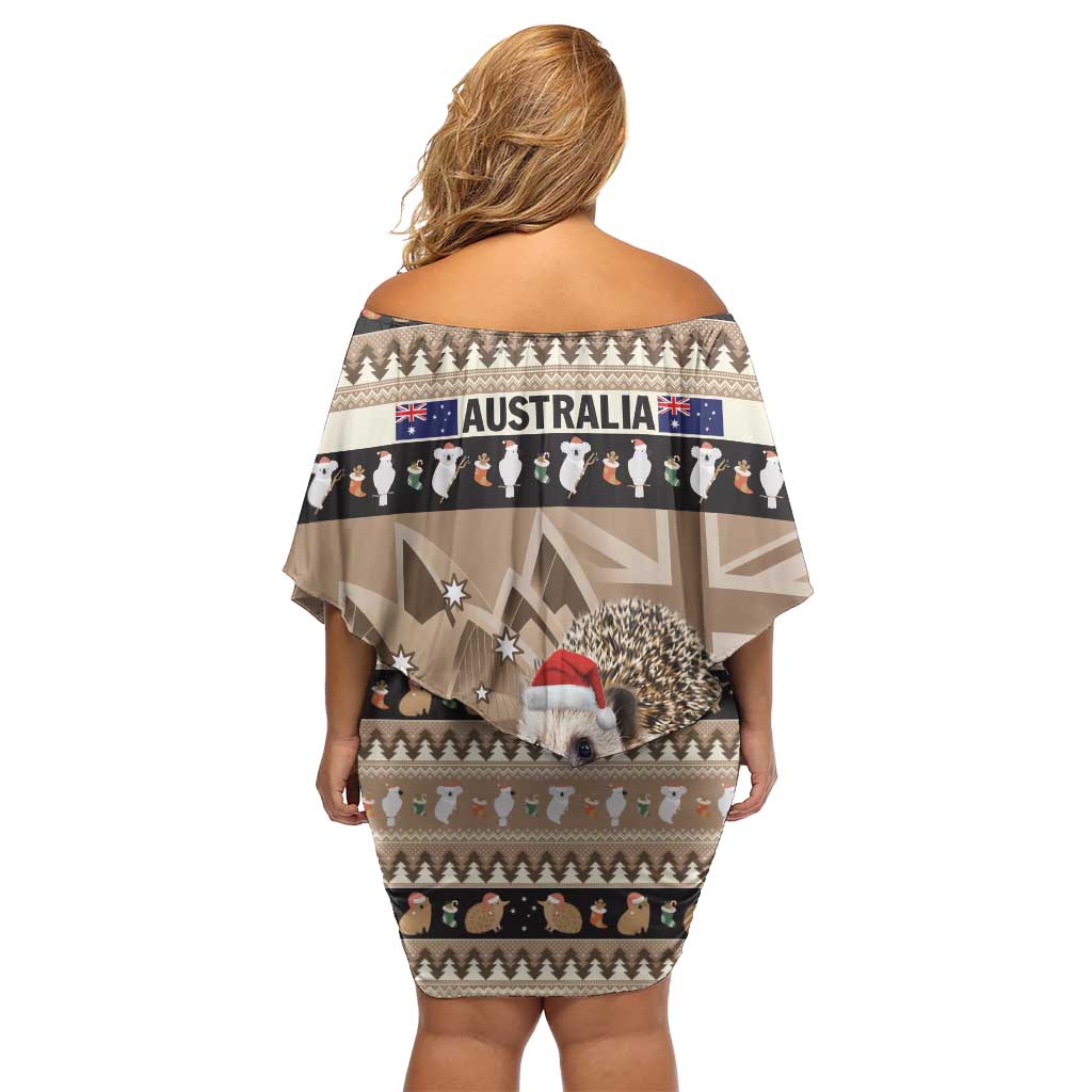 Aussie Echidna Off Shoulder Short Dress Merry Christmas