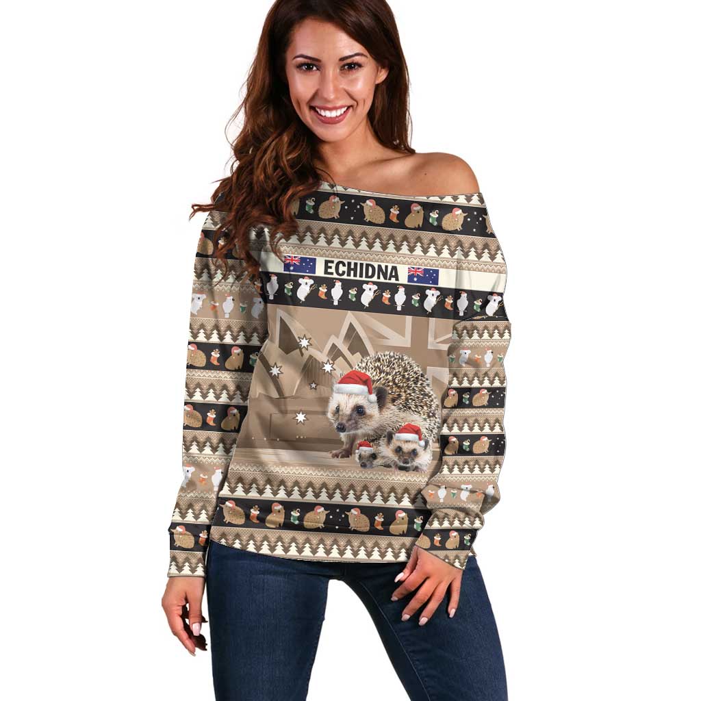 Aussie Echidna Off Shoulder Sweater Merry Christmas