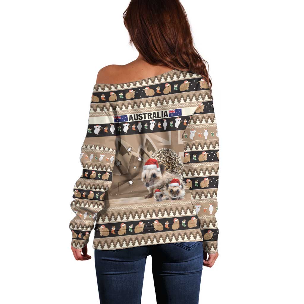 Aussie Echidna Off Shoulder Sweater Merry Christmas
