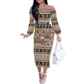 Aussie Echidna Off The Shoulder Long Sleeve Dress Merry Christmas