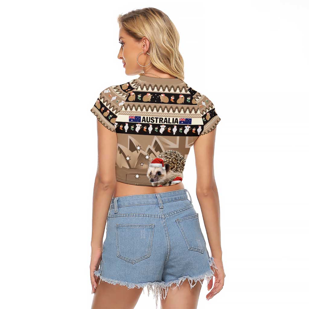 Aussie Echidna Raglan Cropped T Shirt Merry Christmas