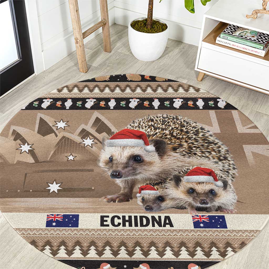 Aussie Echidna Round Carpet Merry Christmas