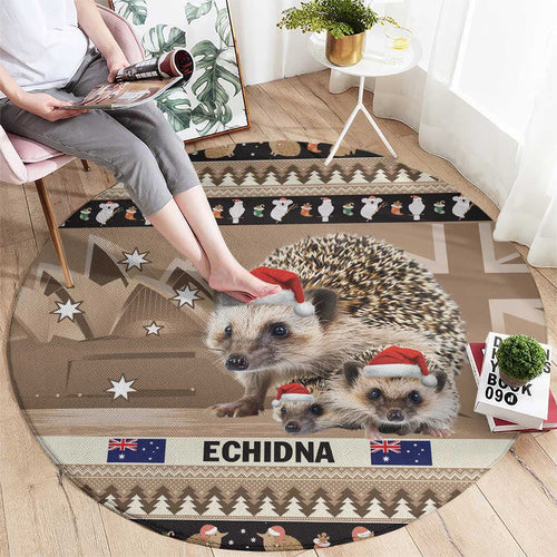 Aussie Echidna Round Carpet Merry Christmas