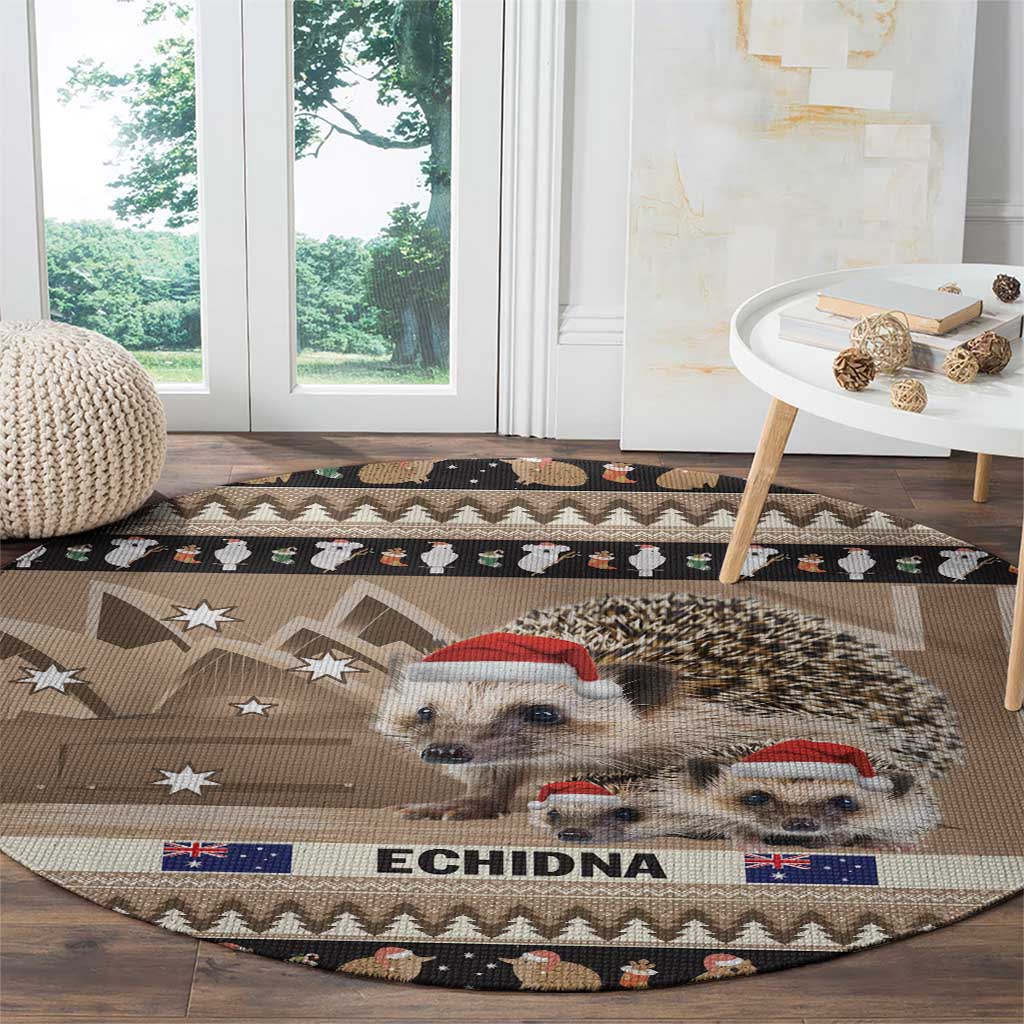 Aussie Echidna Round Carpet Merry Christmas