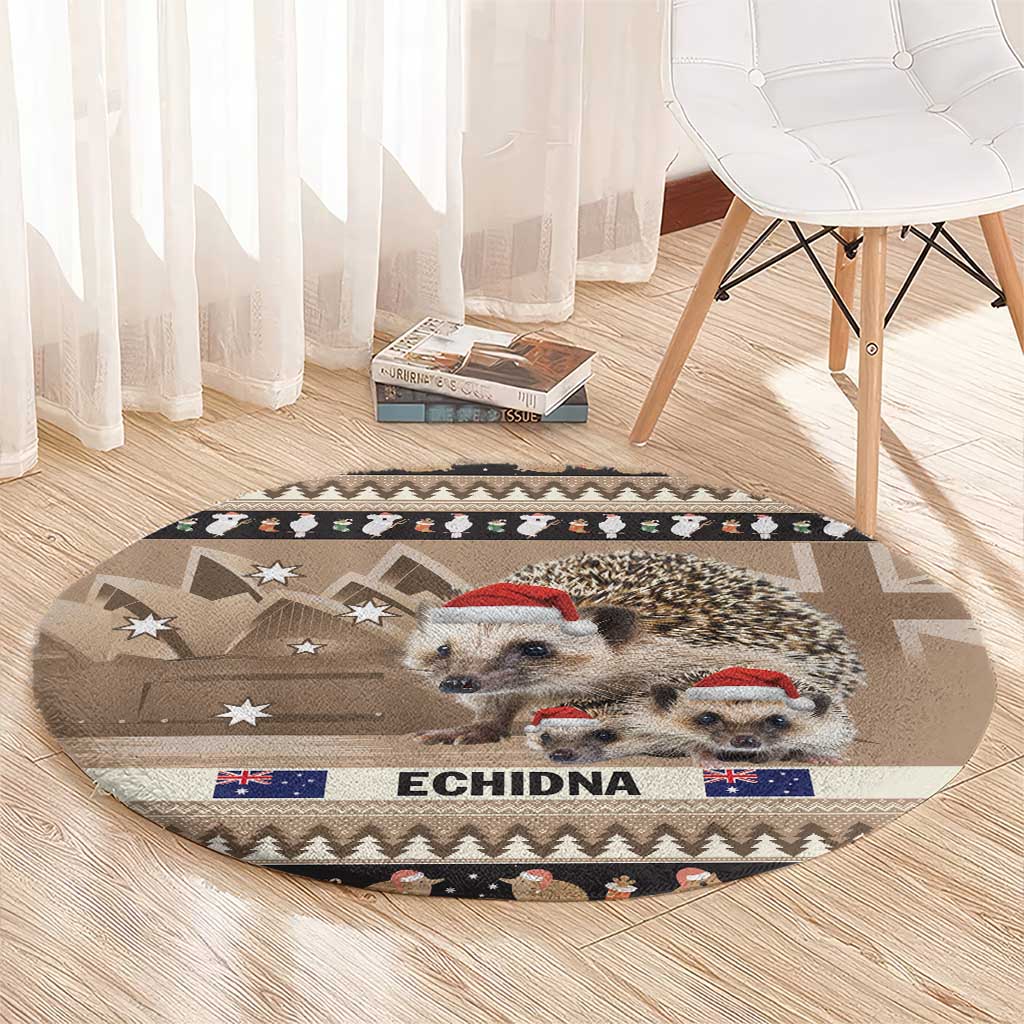 Aussie Echidna Round Carpet Merry Christmas