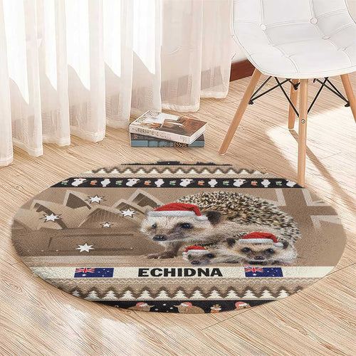 Aussie Echidna Round Carpet Merry Christmas