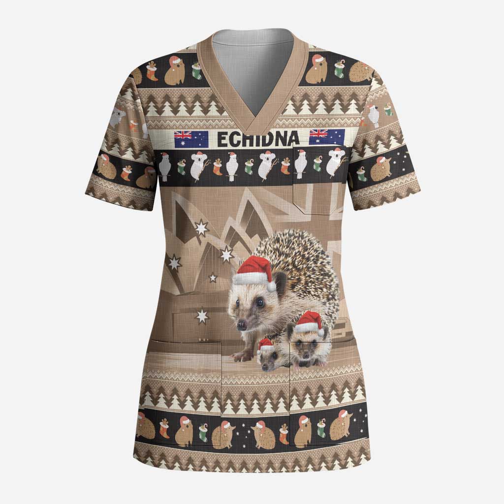 Aussie Echidna Scrub Top Merry Christmas - Aussie Hoodie