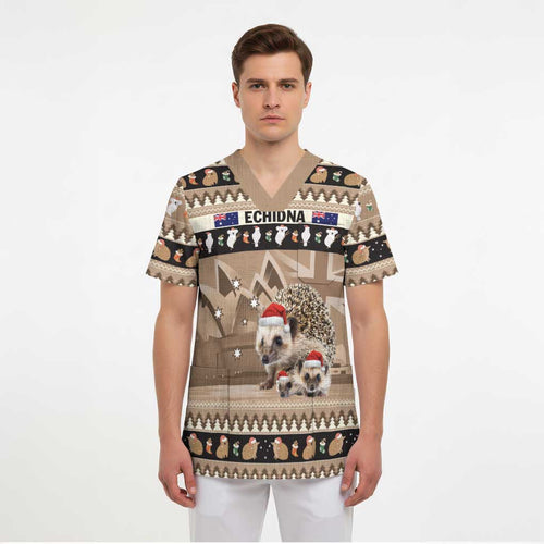 Aussie Echidna Scrub Top Merry Christmas - Aussie Hoodie