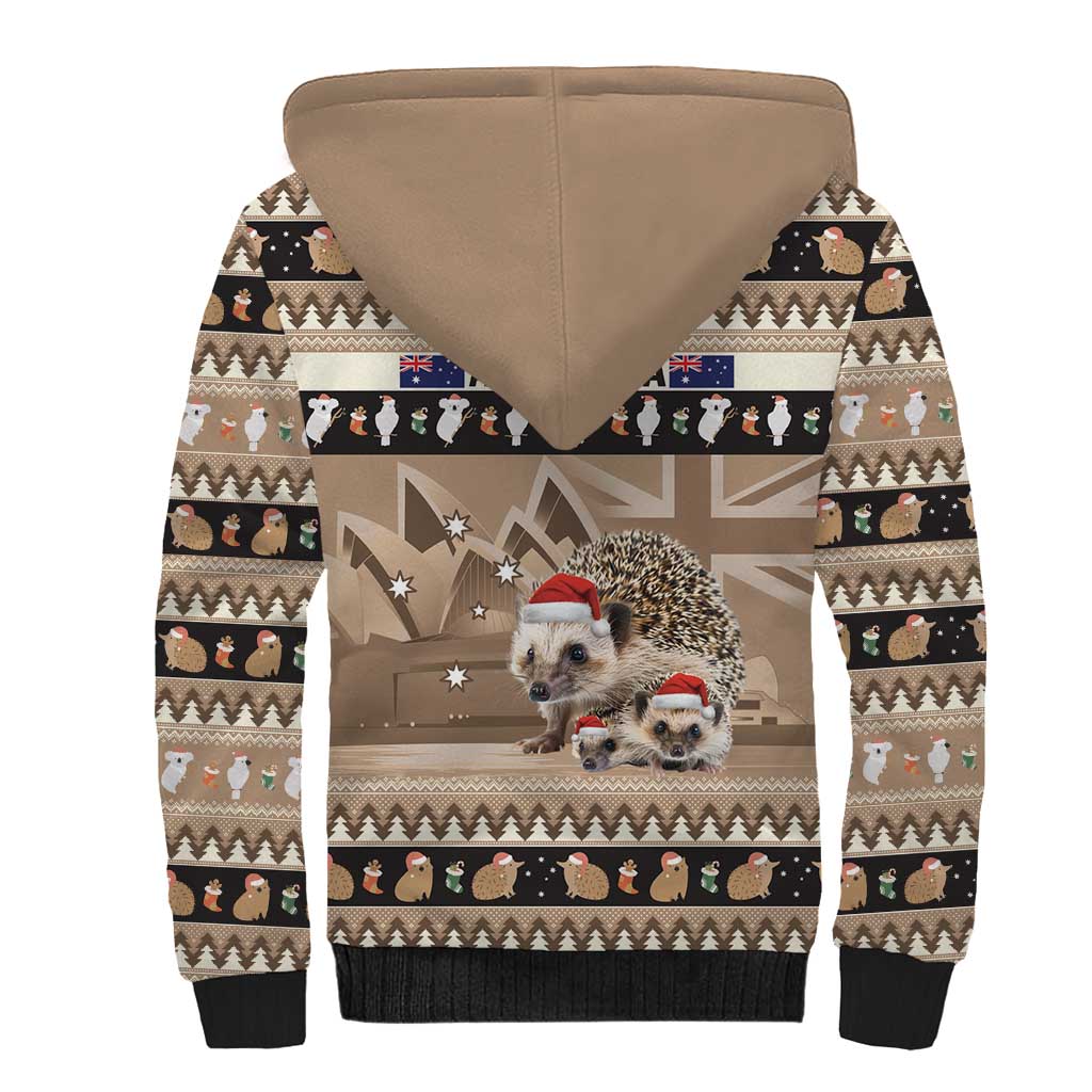 Aussie Echidna Sherpa Hoodie Merry Christmas