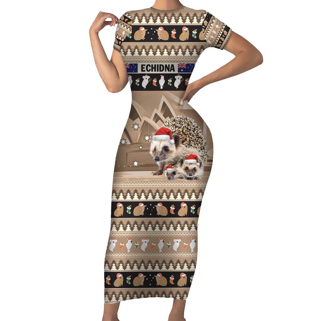 Aussie Echidna Short Sleeve Bodycon Dress Merry Christmas