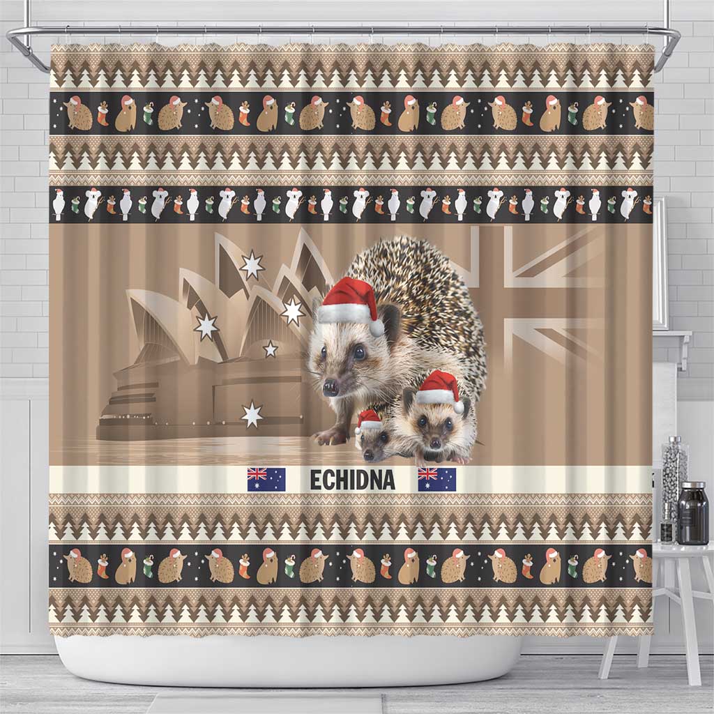 Aussie Echidna Shower Curtain Merry Christmas