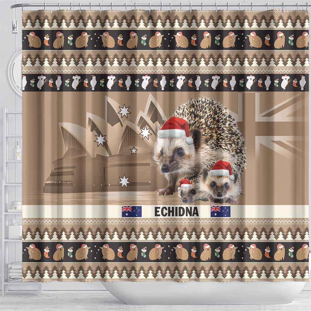 Aussie Echidna Shower Curtain Merry Christmas