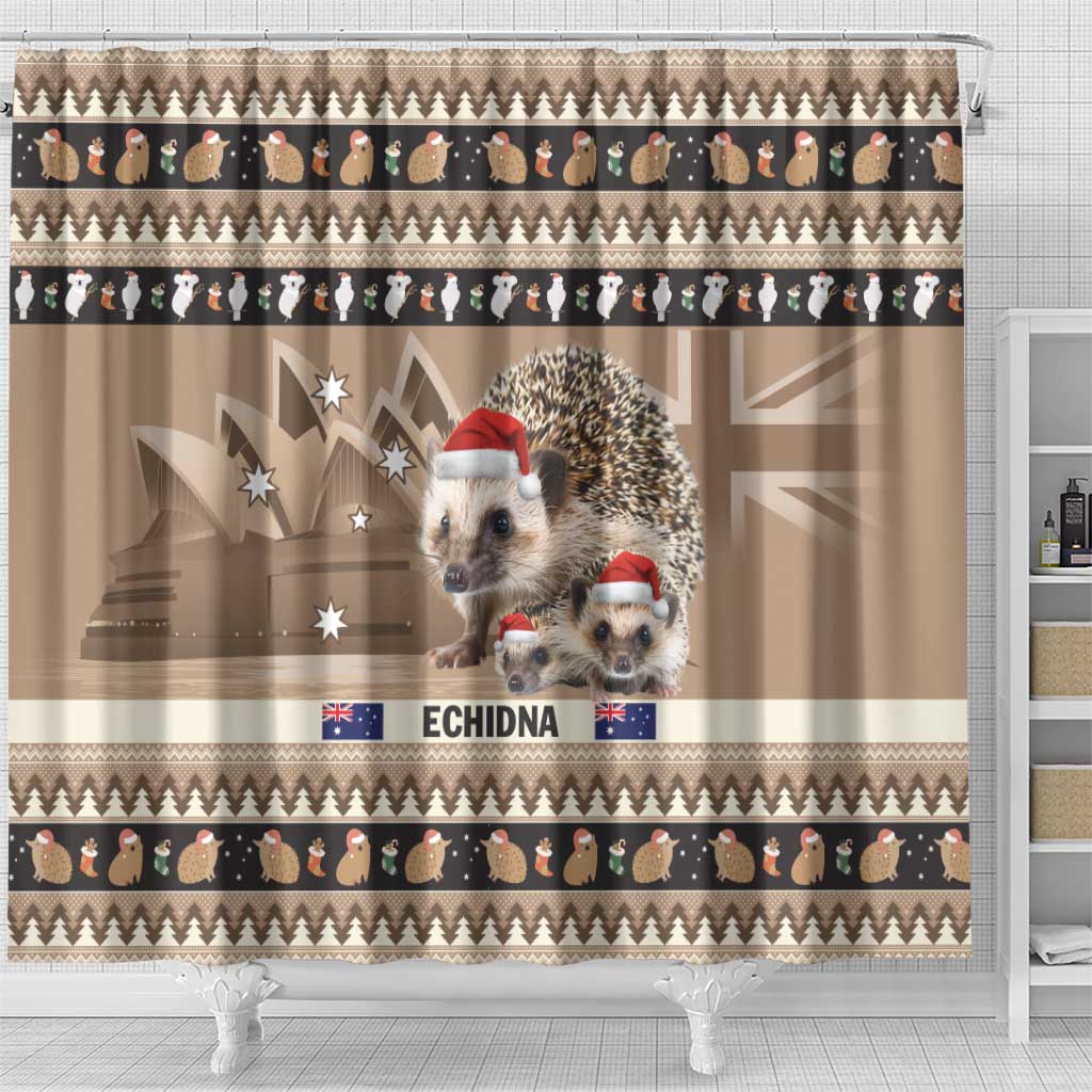 Aussie Echidna Shower Curtain Merry Christmas