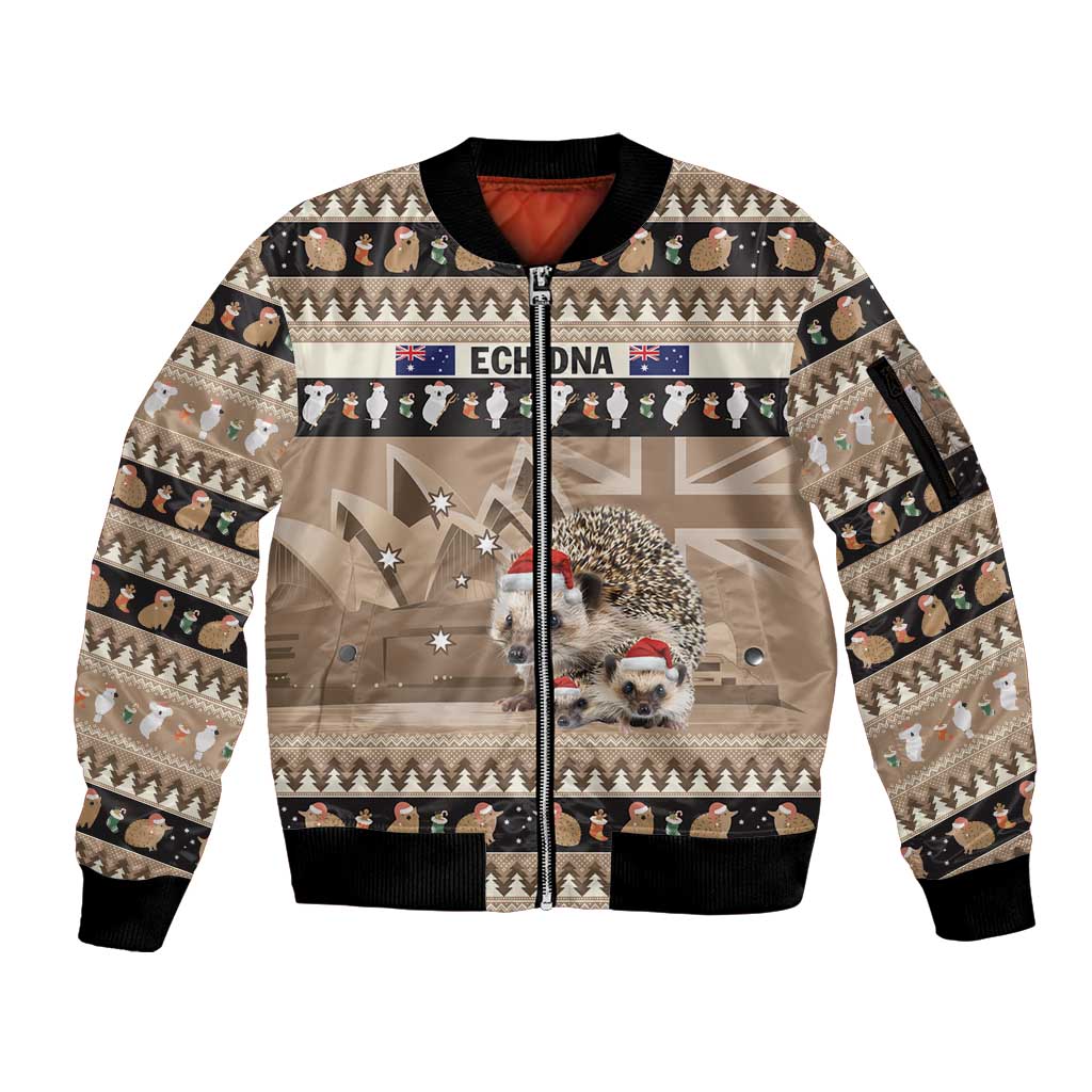 Aussie Echidna Sleeve Zip Bomber Jacket Merry Christmas