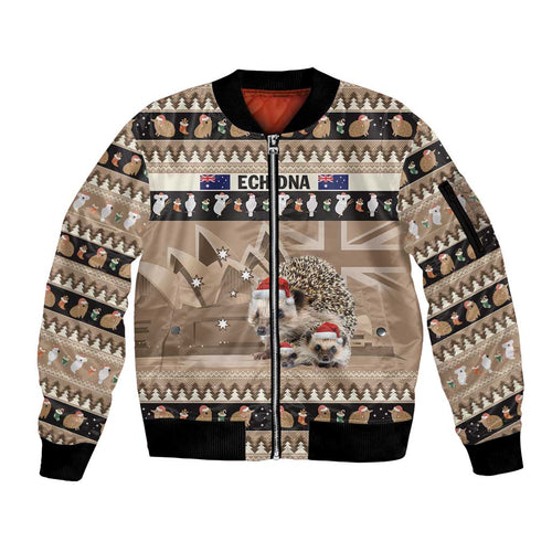 Aussie Echidna Sleeve Zip Bomber Jacket Merry Christmas