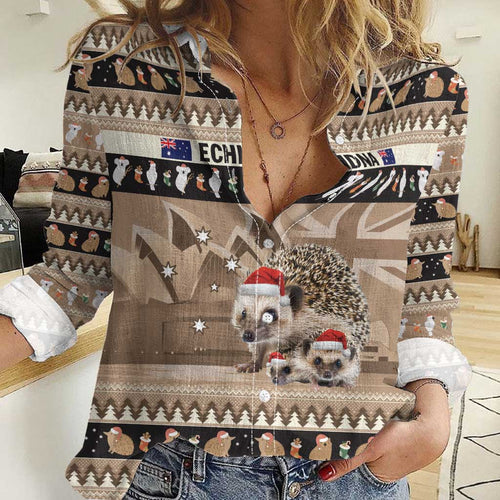 Aussie Echidna Women Casual Shirt Merry Christmas