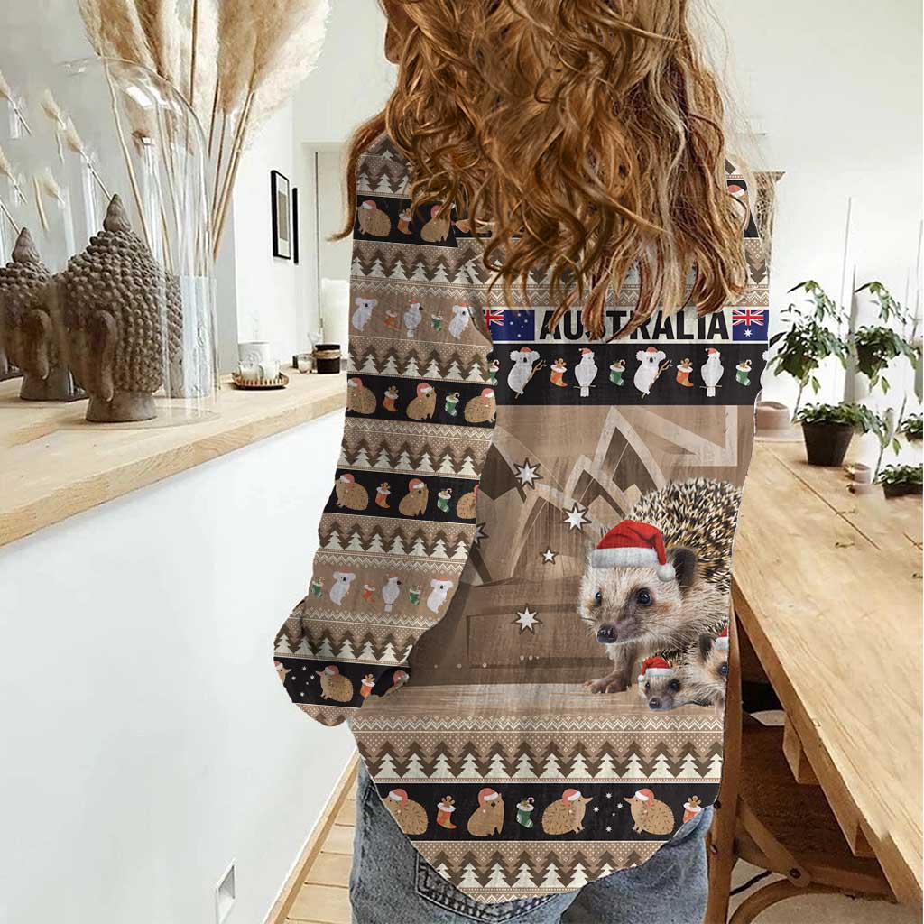 Aussie Echidna Women Casual Shirt Merry Christmas