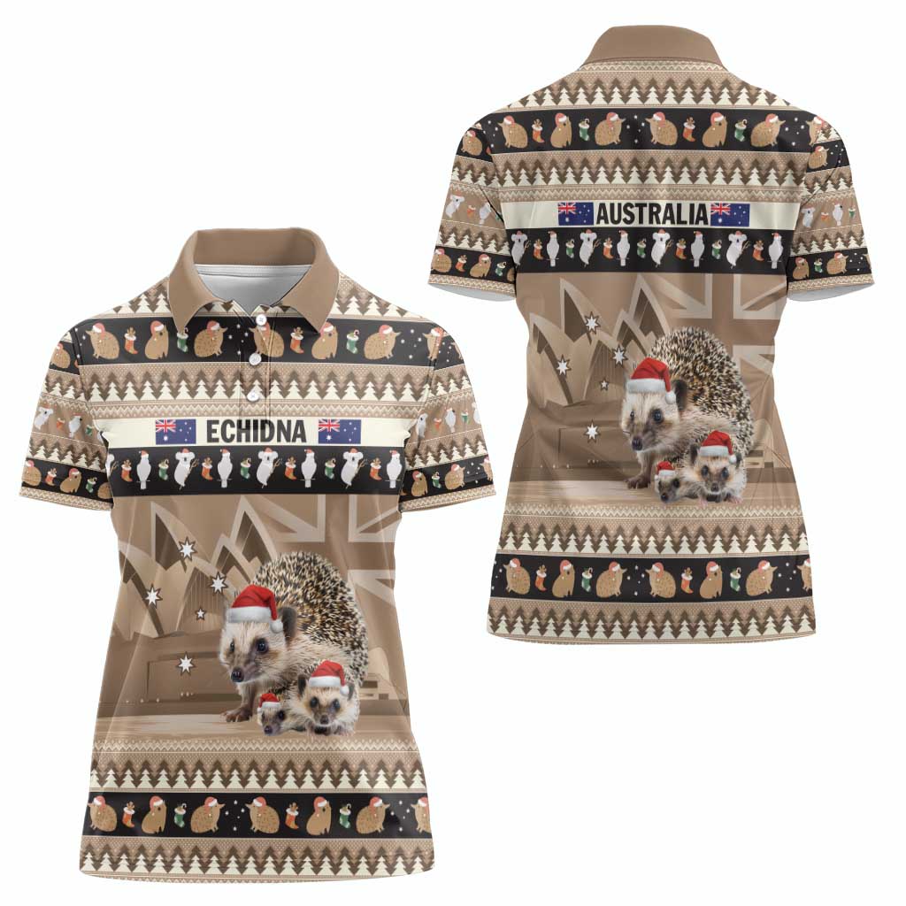 Aussie Echidna Women Polo Shirt Merry Christmas