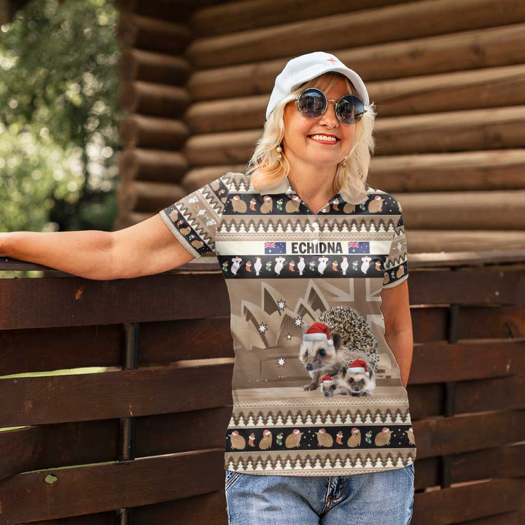 Aussie Echidna Women Polo Shirt Merry Christmas