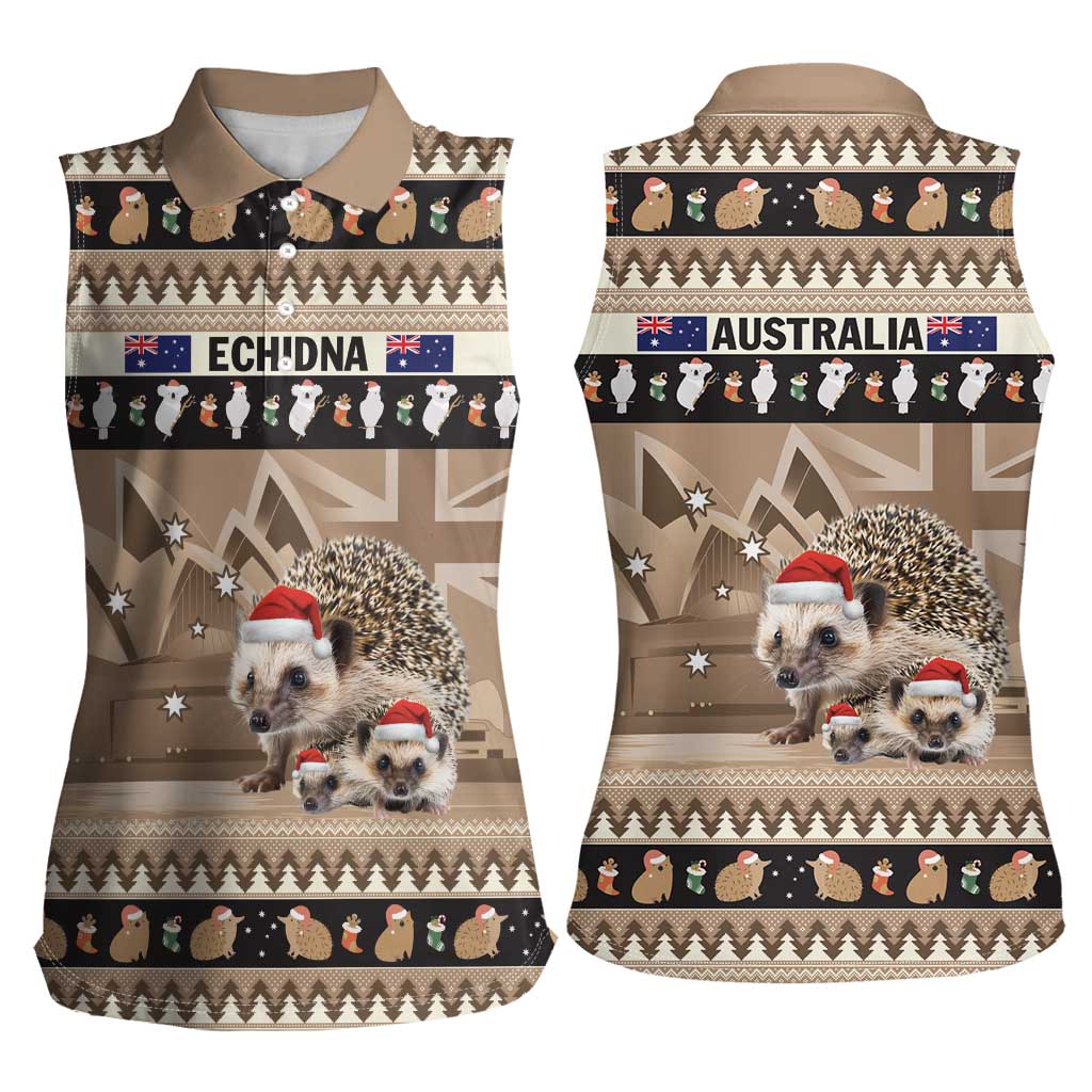 Aussie Echidna Women Sleeveless Polo Shirt Merry Christmas