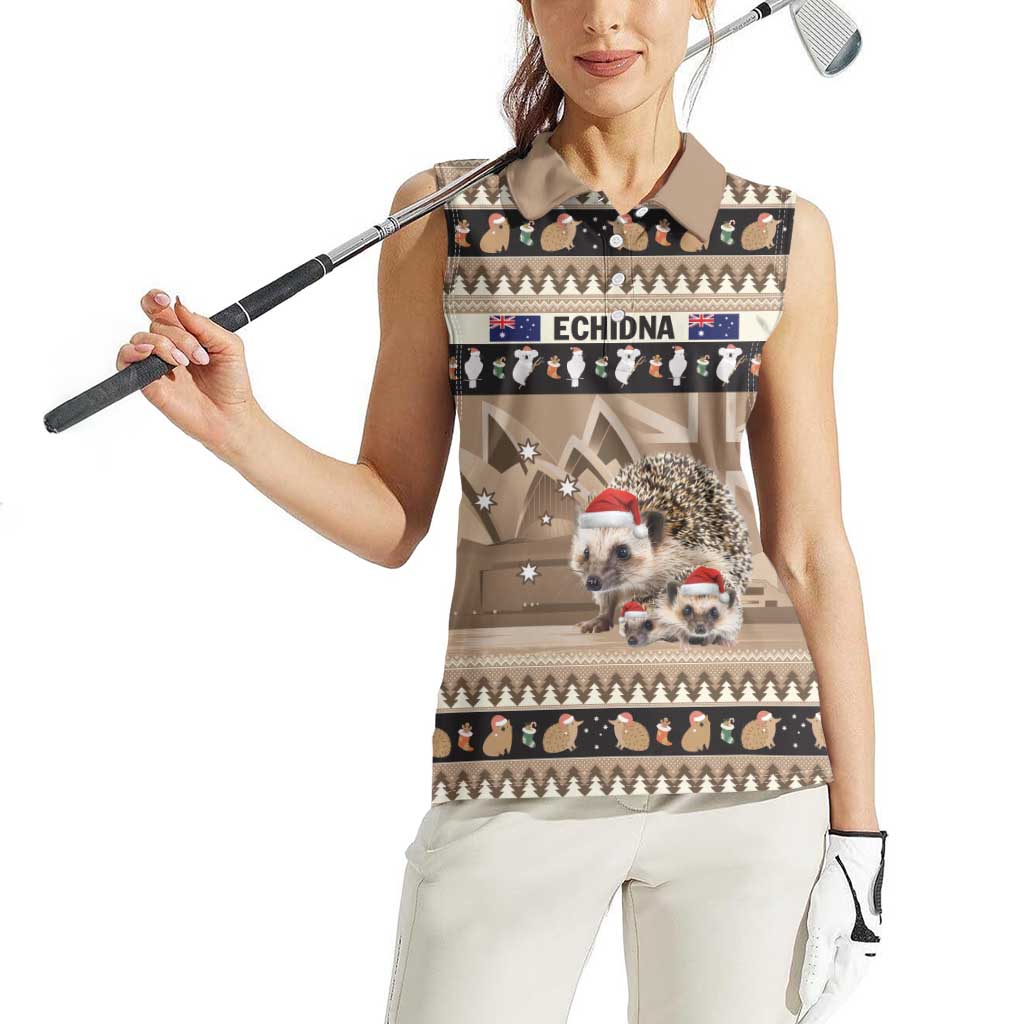 Aussie Echidna Women Sleeveless Polo Shirt Merry Christmas
