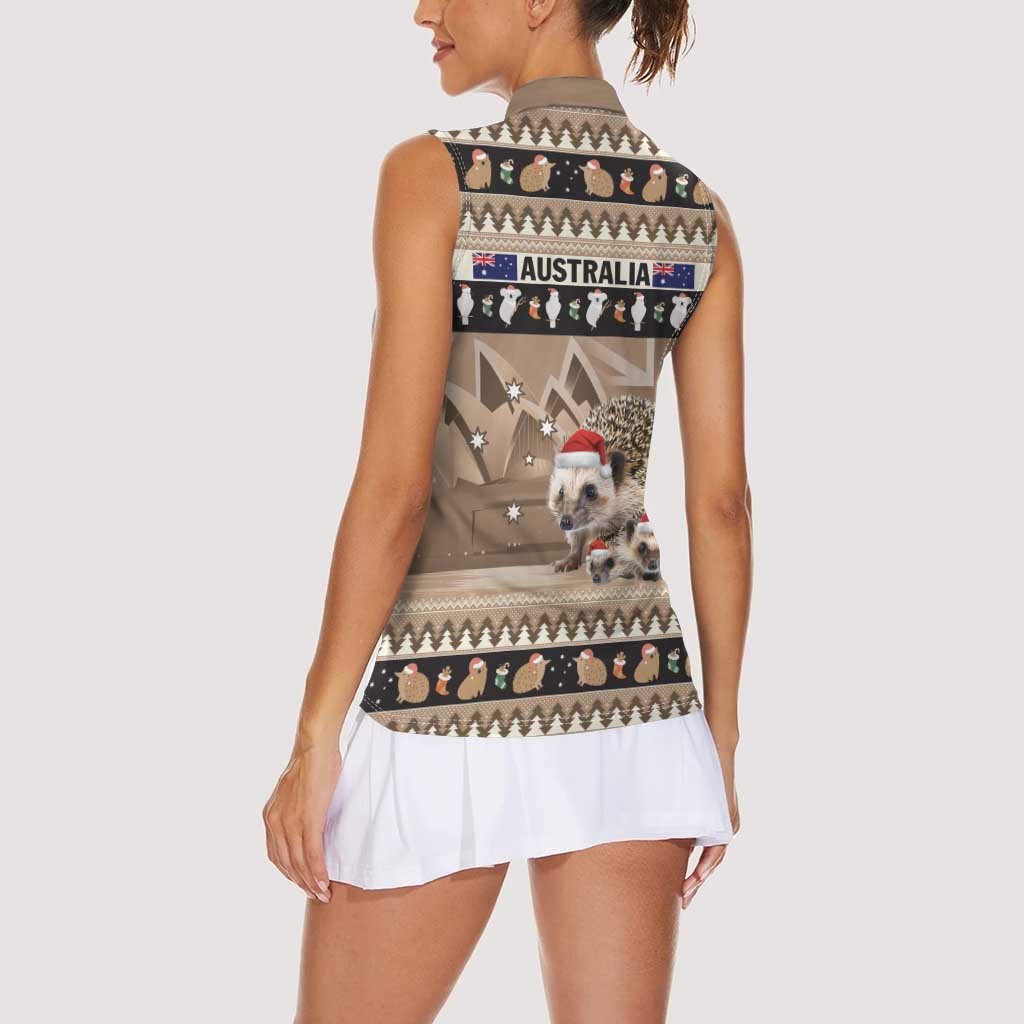 Aussie Echidna Women Sleeveless Polo Shirt Merry Christmas