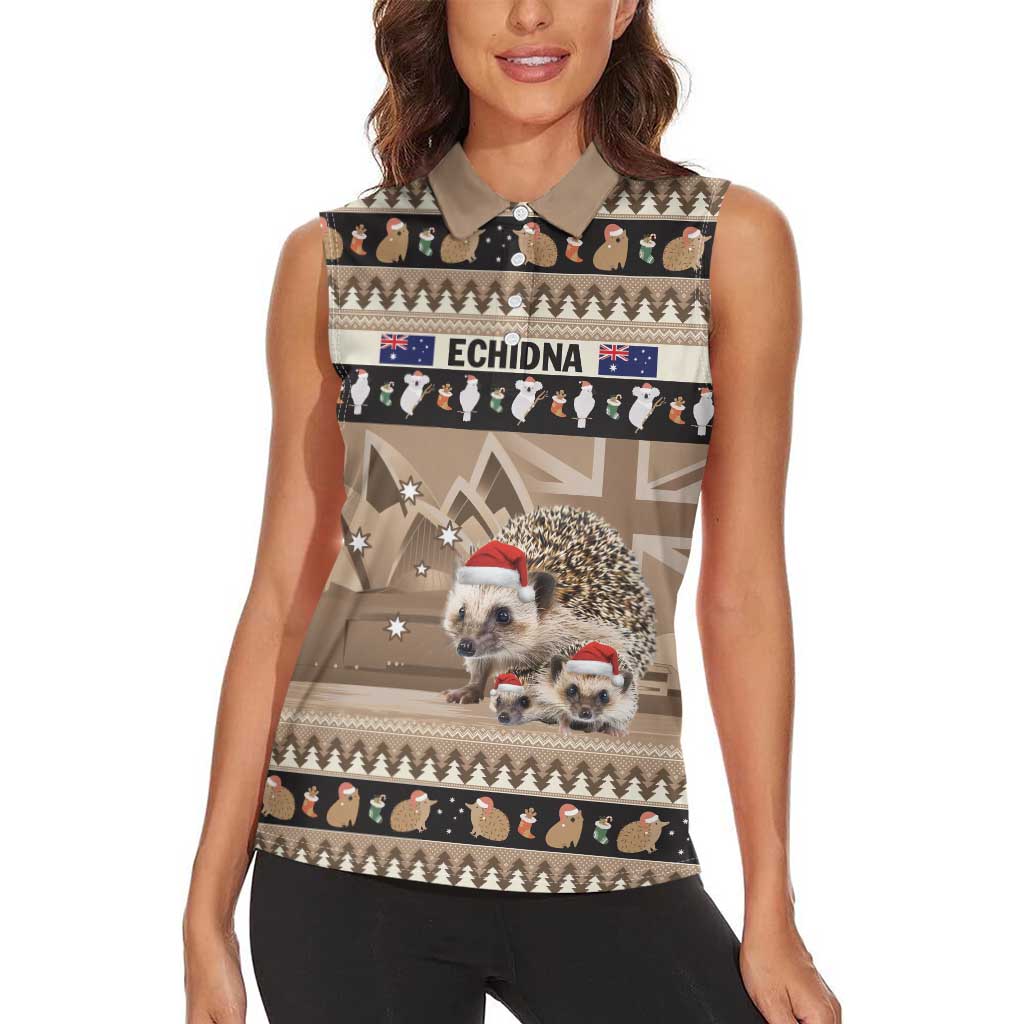 Aussie Echidna Women Sleeveless Polo Shirt Merry Christmas