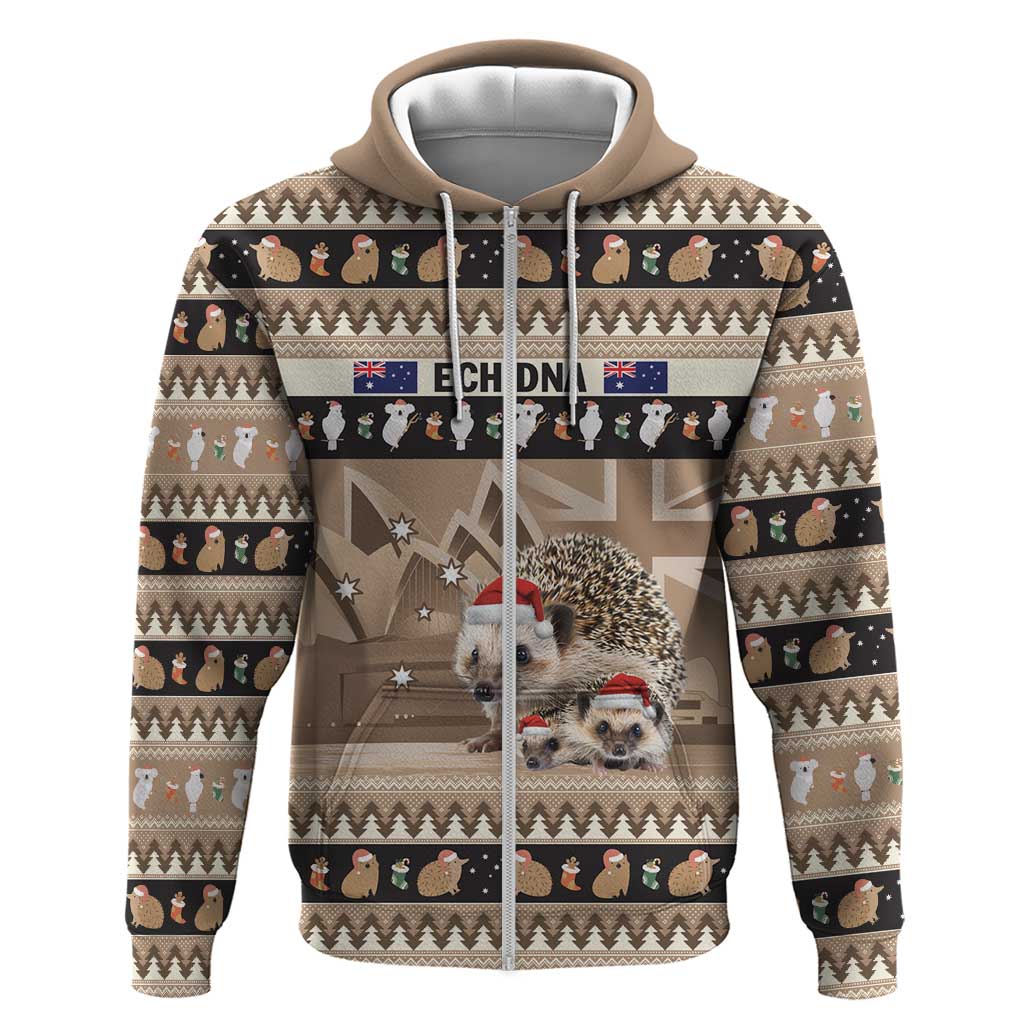 Aussie Echidna Zip Hoodie Merry Christmas