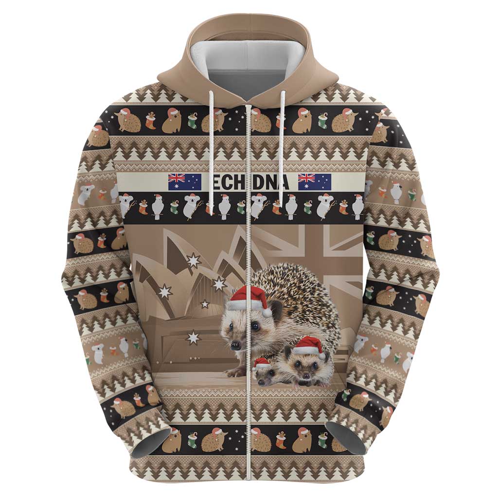 Aussie Echidna Zip Hoodie Merry Christmas