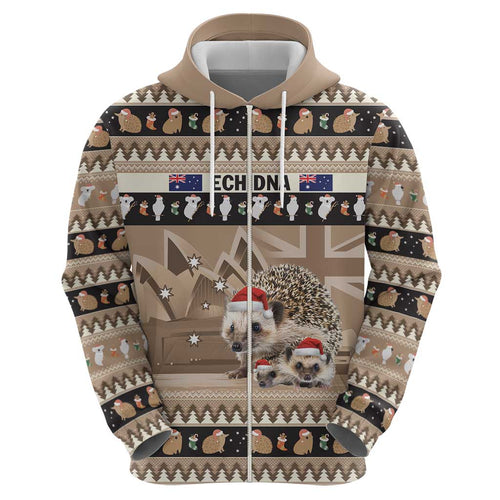 Aussie Echidna Zip Hoodie Merry Christmas